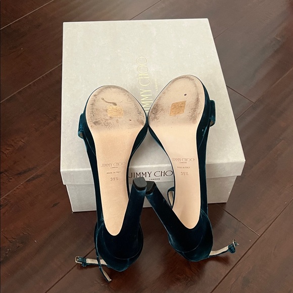 Jimmy Choo Dark Teal Velvet Heels - Picture 3 of 4